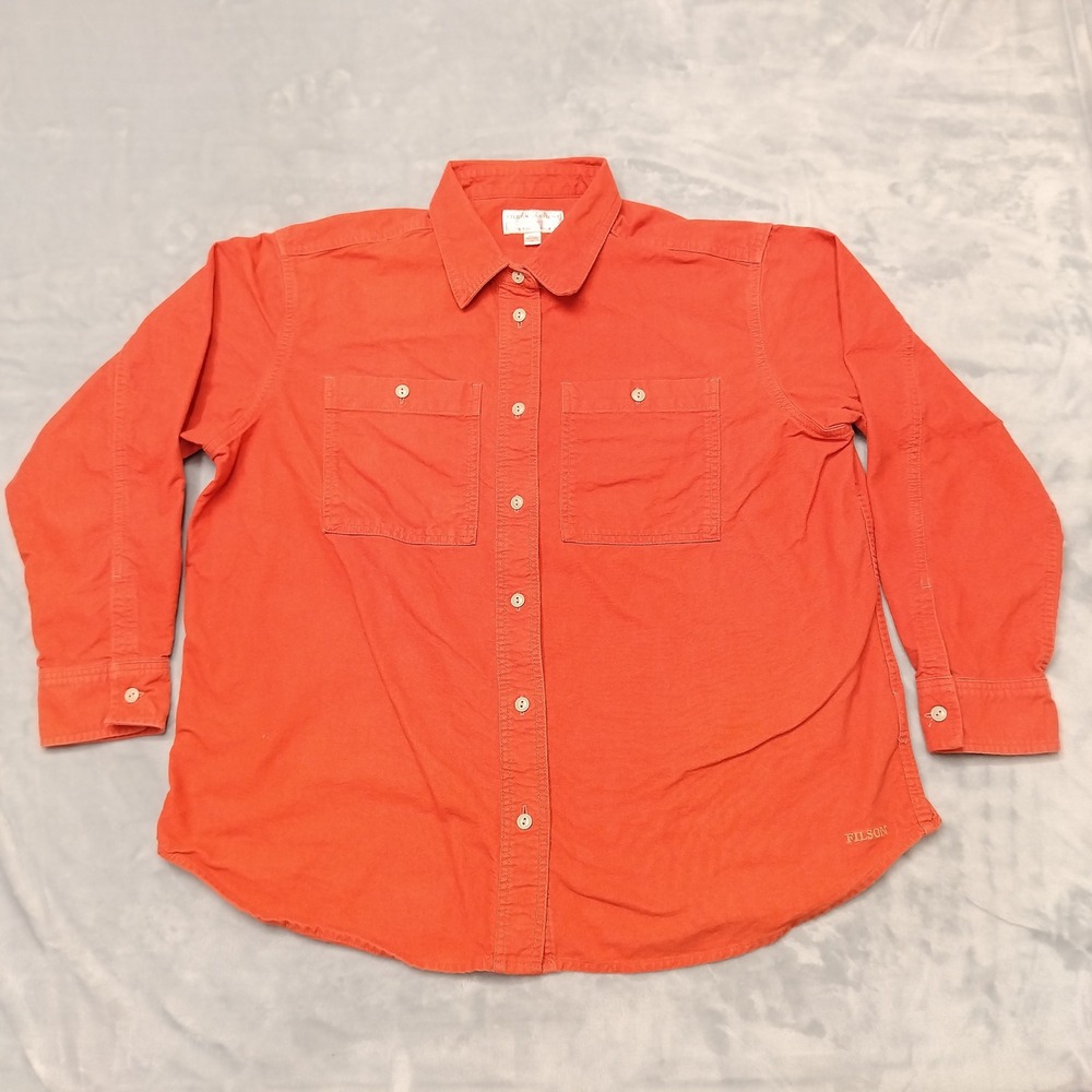 Filson Shirt Mens XL Orange Button Down Long Sleeve Cotton Moleskin Workwear